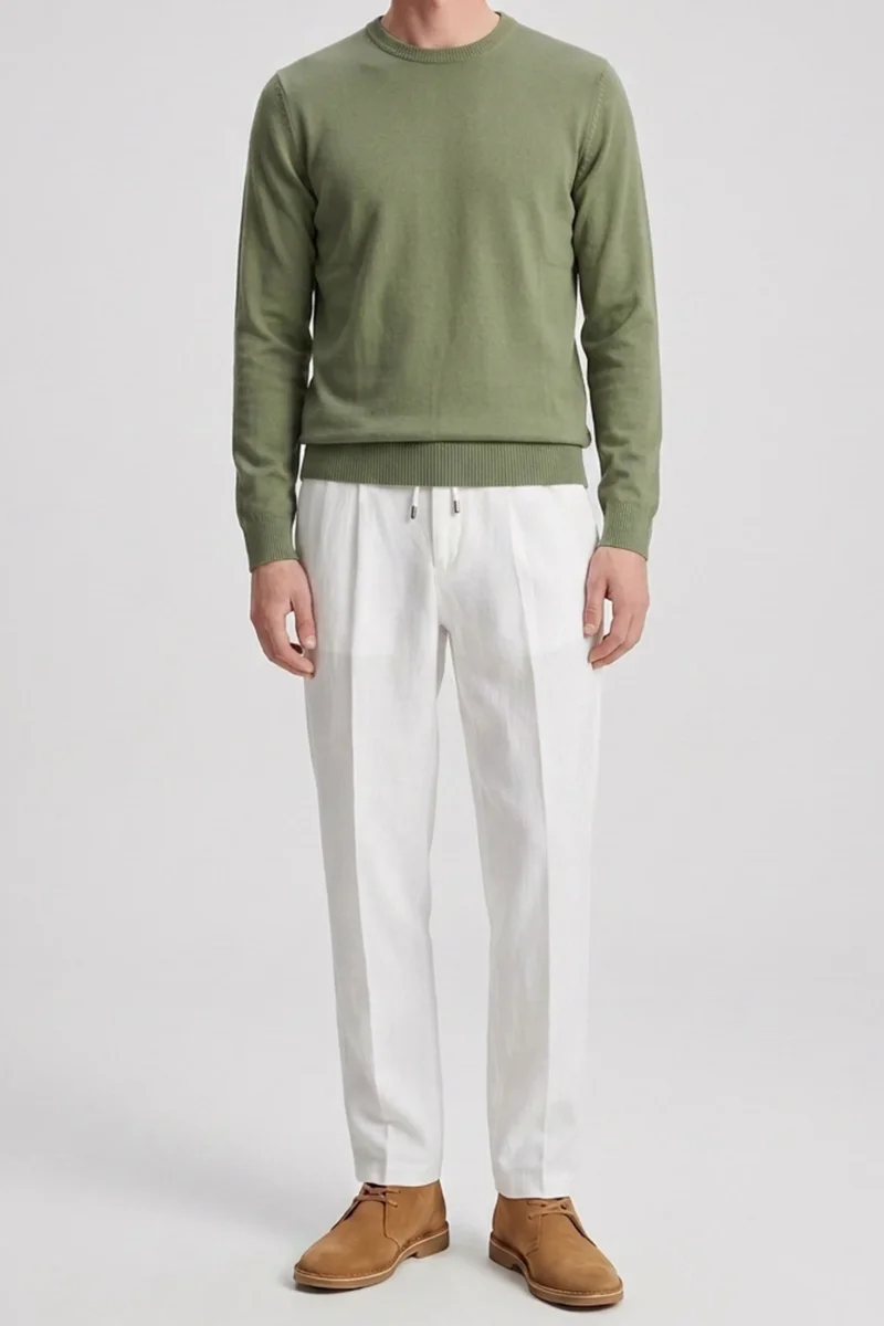 Suéter masculino verde de gola redonda, modelagem regular, em malha. - Image 4