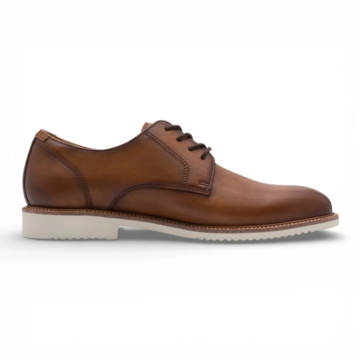 Sapatos Derby de couro marrom conhaque masculinos com bico liso