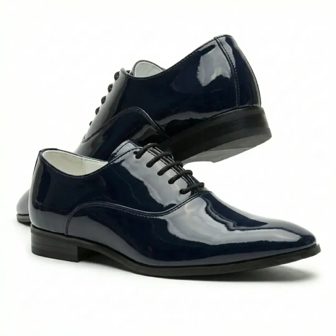 Sapatos Oxford masculinos formais em couro PU envernizado - Image 3