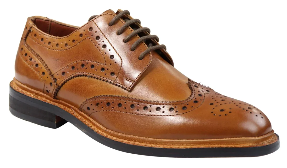 Sapatos Oxford Brogue Masculinos em Couro com Cadarço, Costura Goodyear Welt, Tons de Bege, Marrom e Bordô - Image 3
