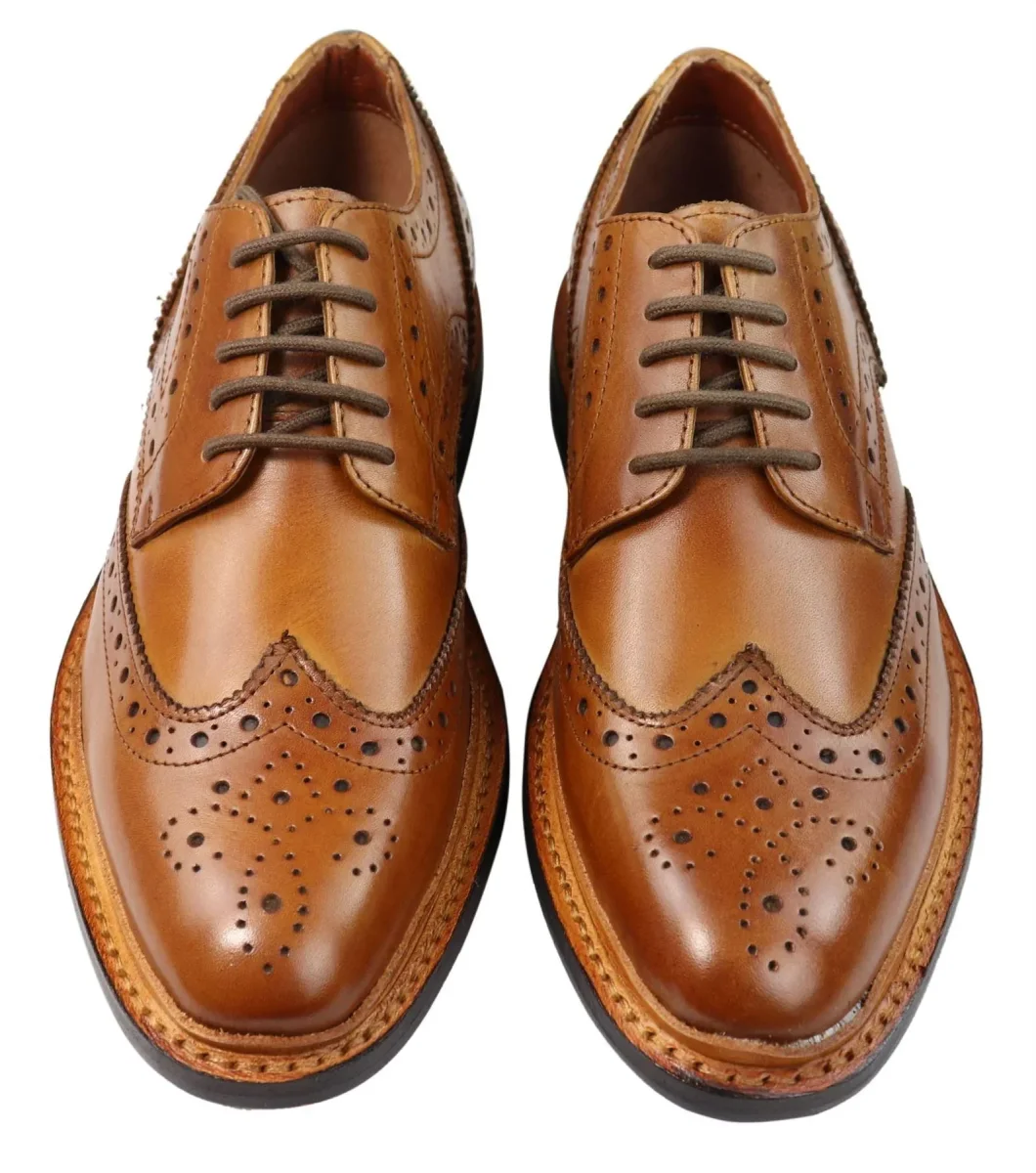 Sapatos Oxford Brogue Masculinos em Couro com Cadarço, Costura Goodyear Welt, Tons de Bege, Marrom e Bordô - Image 5
