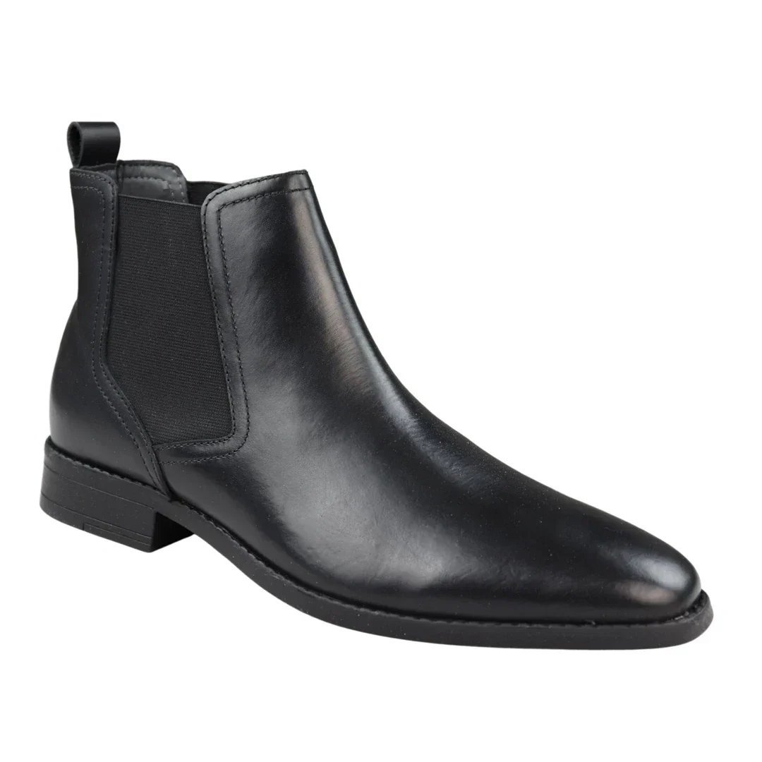 Botas Chelsea masculinas pretas de couro legítimo, estilo casual elegante. - Image 3