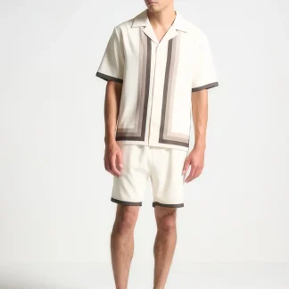 Nathan - Ombré Border Revere Shirt - Cream/Brown