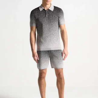 Ombré Knit Polo Top - Grey/Black