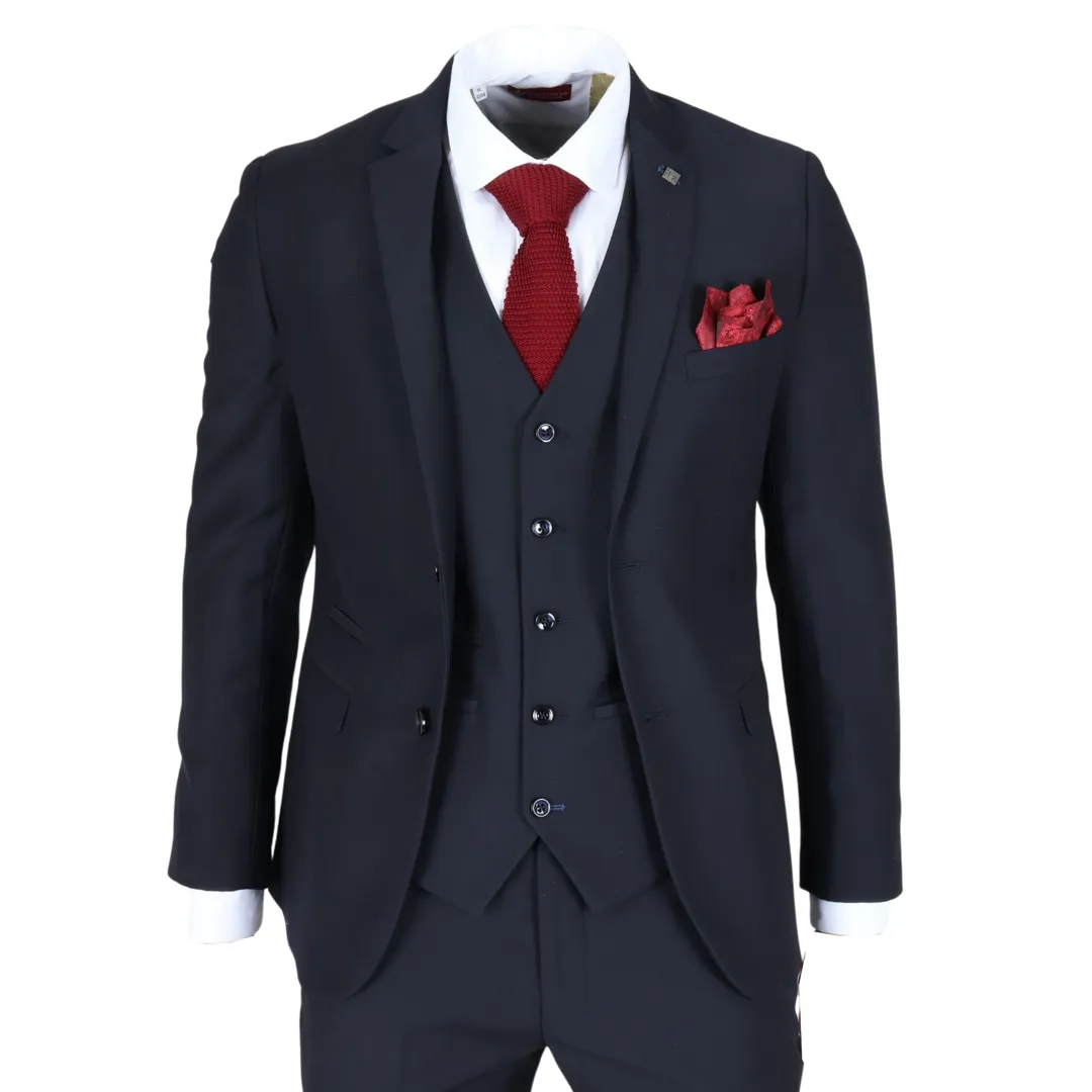 Parker - Terno de casamento masculino azul-marinho de 3 peças com corte sob medida