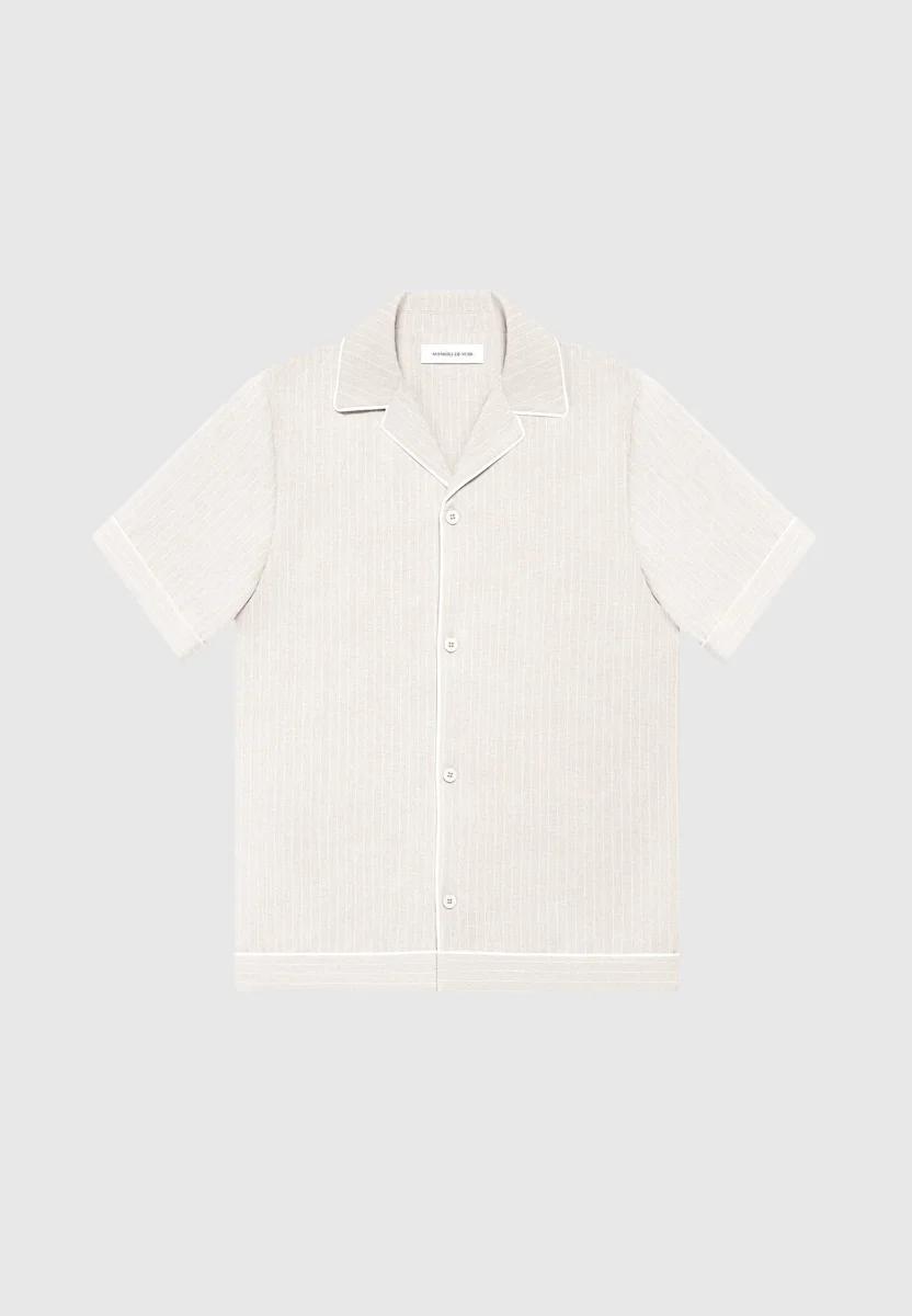 Pinstripe Revere Shirt - Beige - Image 4