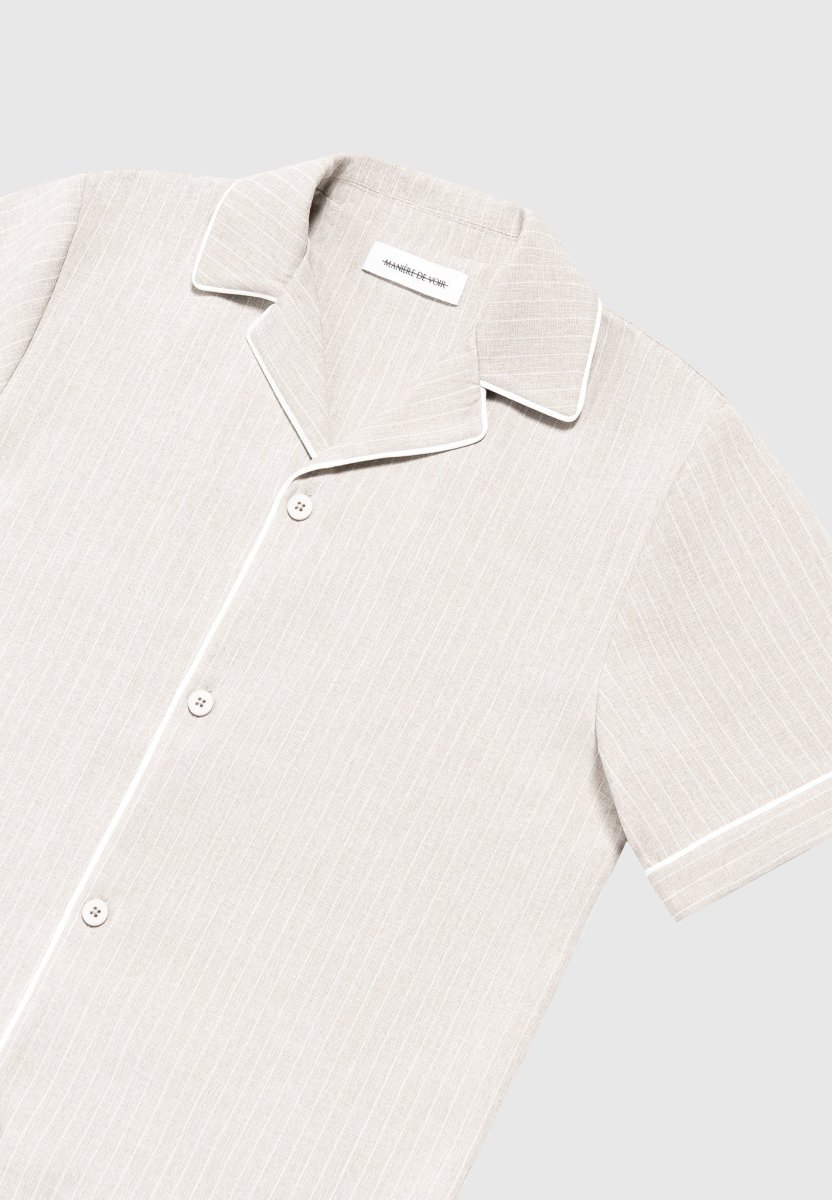 Pinstripe Revere Shirt - Beige - Image 6