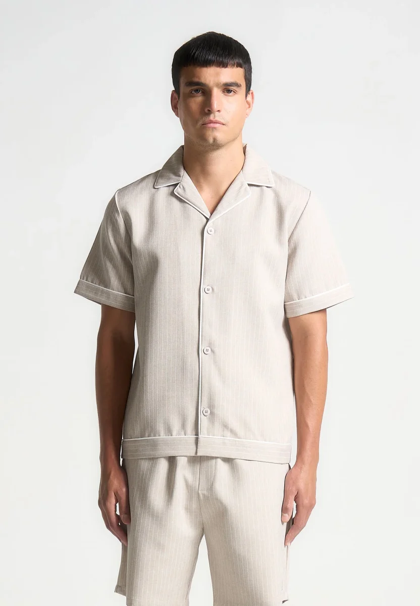 Pinstripe Revere Shirt - Beige - Image 3