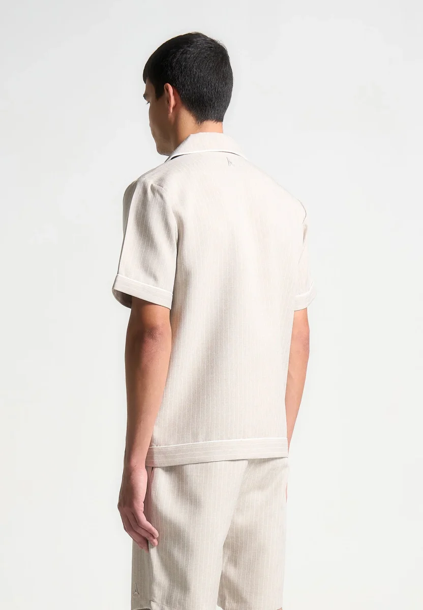 Pinstripe Revere Shirt - Beige - Image 5