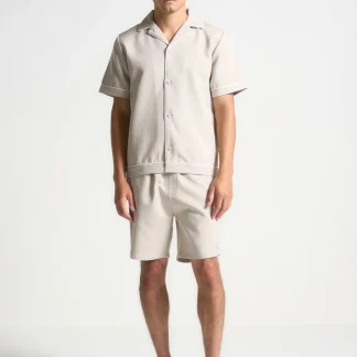 Pinstripe Revere Shirt - Beige