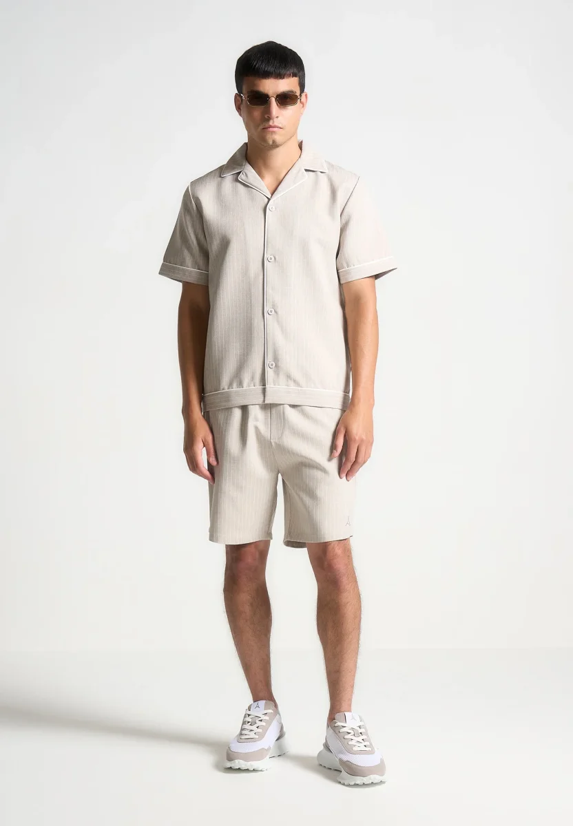 Pinstripe Revere Shirt - Beige