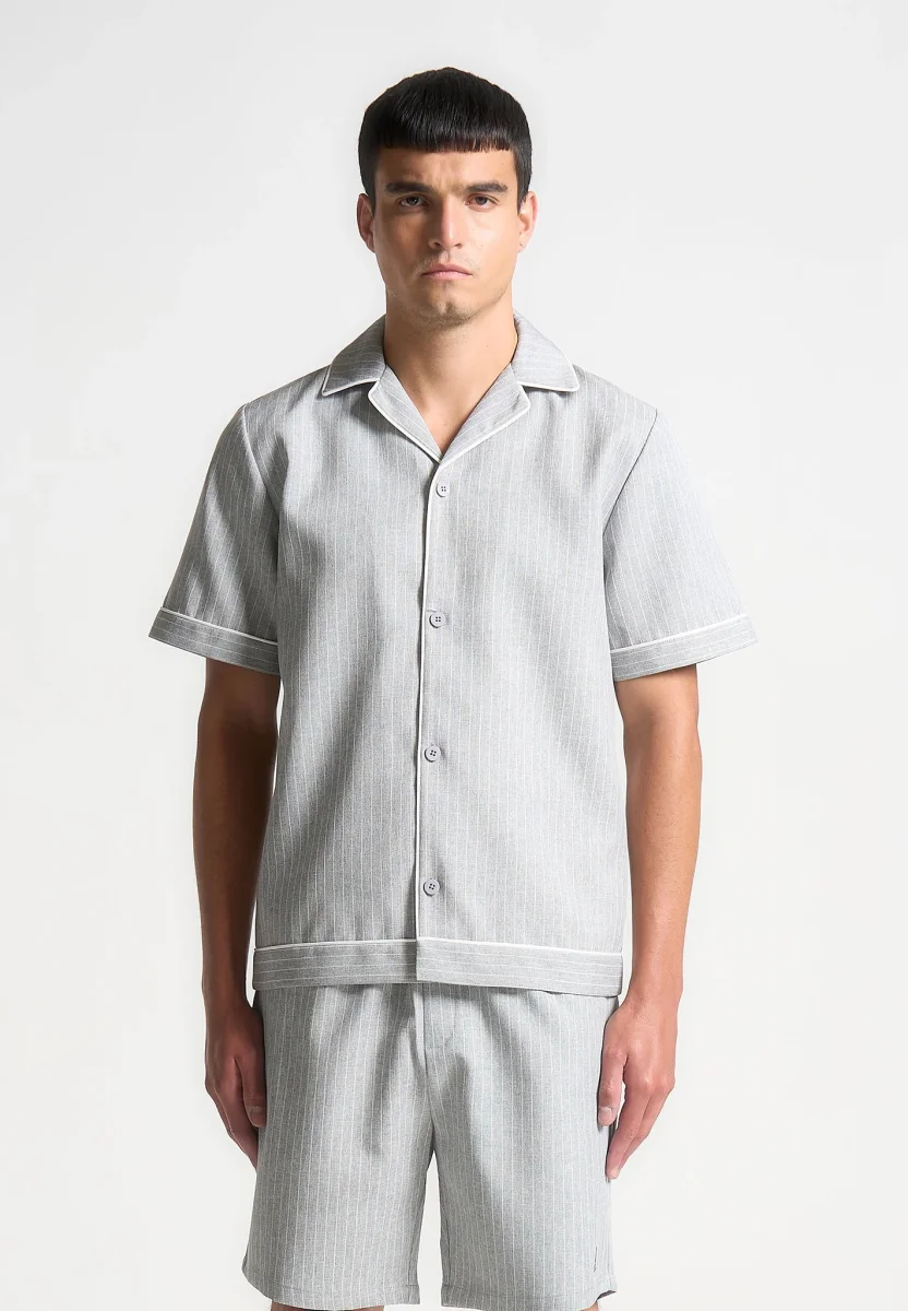 Pinstripe Revere Shirt - Grey - Image 3