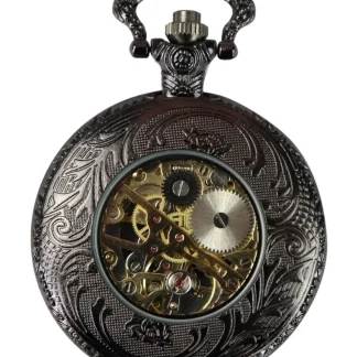 Relógio de bolso mecânico automático vintage na cor preta.