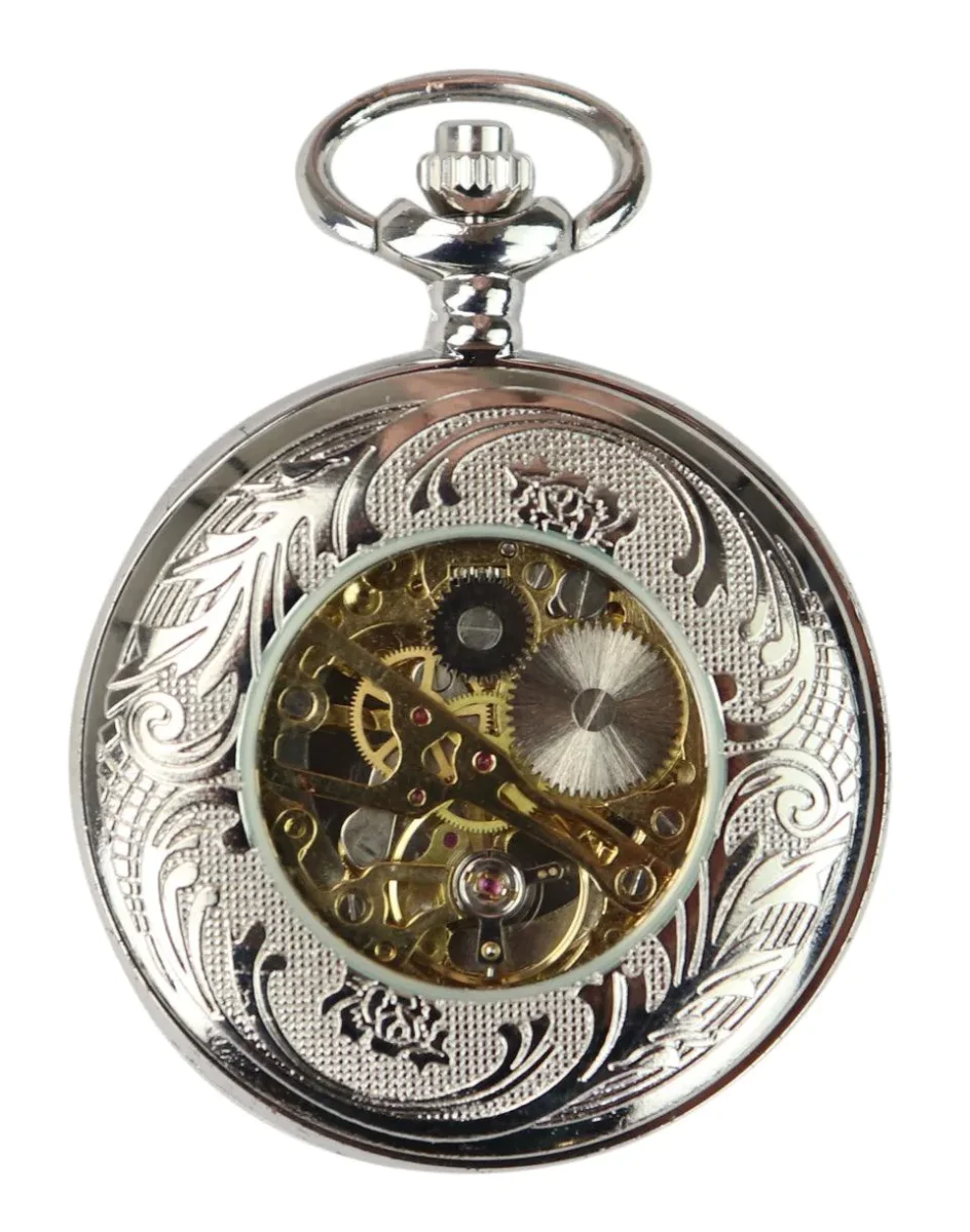 Relógio de bolso mecânico vintage na cor prata - Image 3