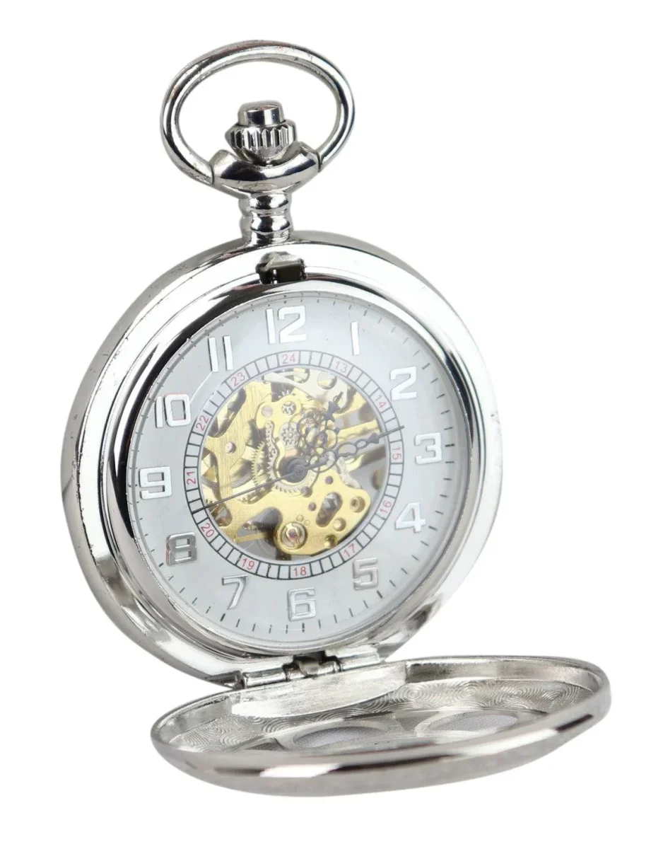 Relógio de bolso mecânico vintage na cor prata - Image 4