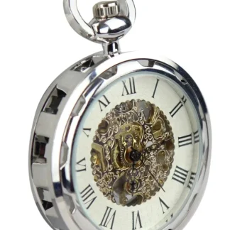 Relógio de bolso mecânico automático vintage prateado
