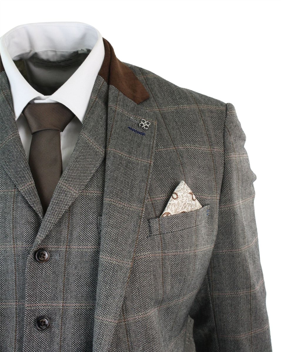Terno masculino de tweed xadrez azul marinho de 3 peças, estilo vintage retrô, corte sob medida, Príncipe de Gales. - Image 3