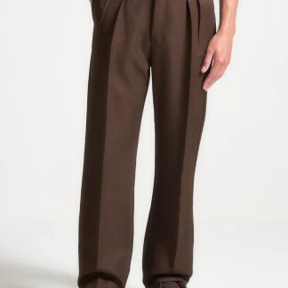 Pierre - Relaxed Fit Pleated Tailored Trousers - Brown