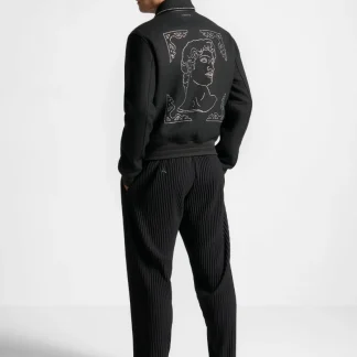 Rhinestone Wool Blend Varsity Jacket - Black