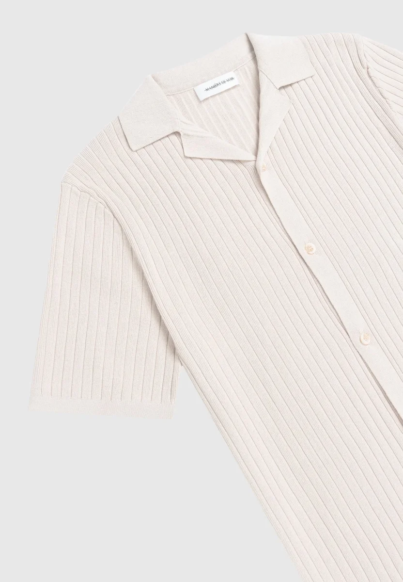 Ribbed Knit Revere Shirt - Cream - Image 6