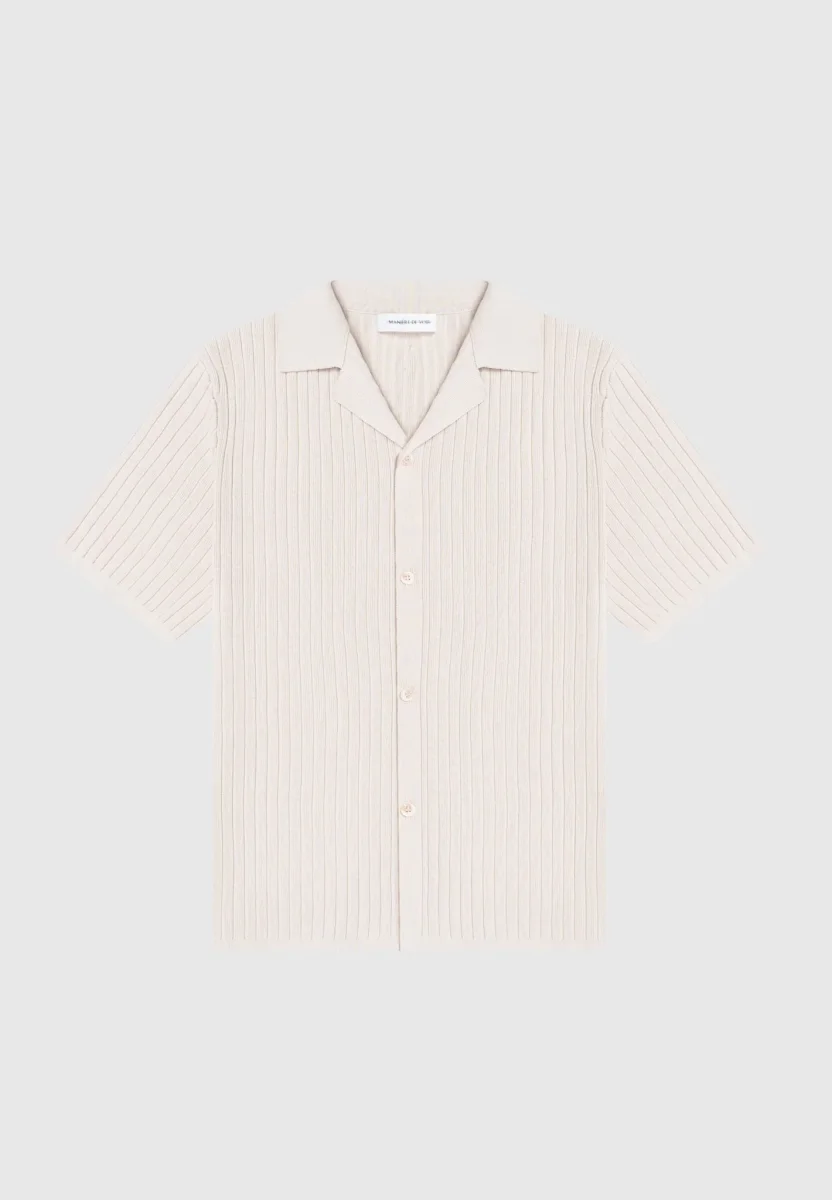 Ribbed Knit Revere Shirt - Cream - Image 4