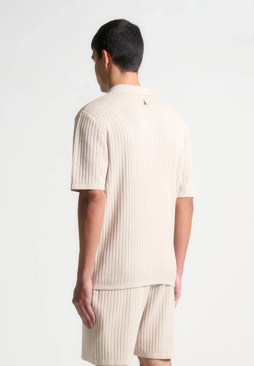 Ribbed Knit Revere Shirt - Cream - Image 5