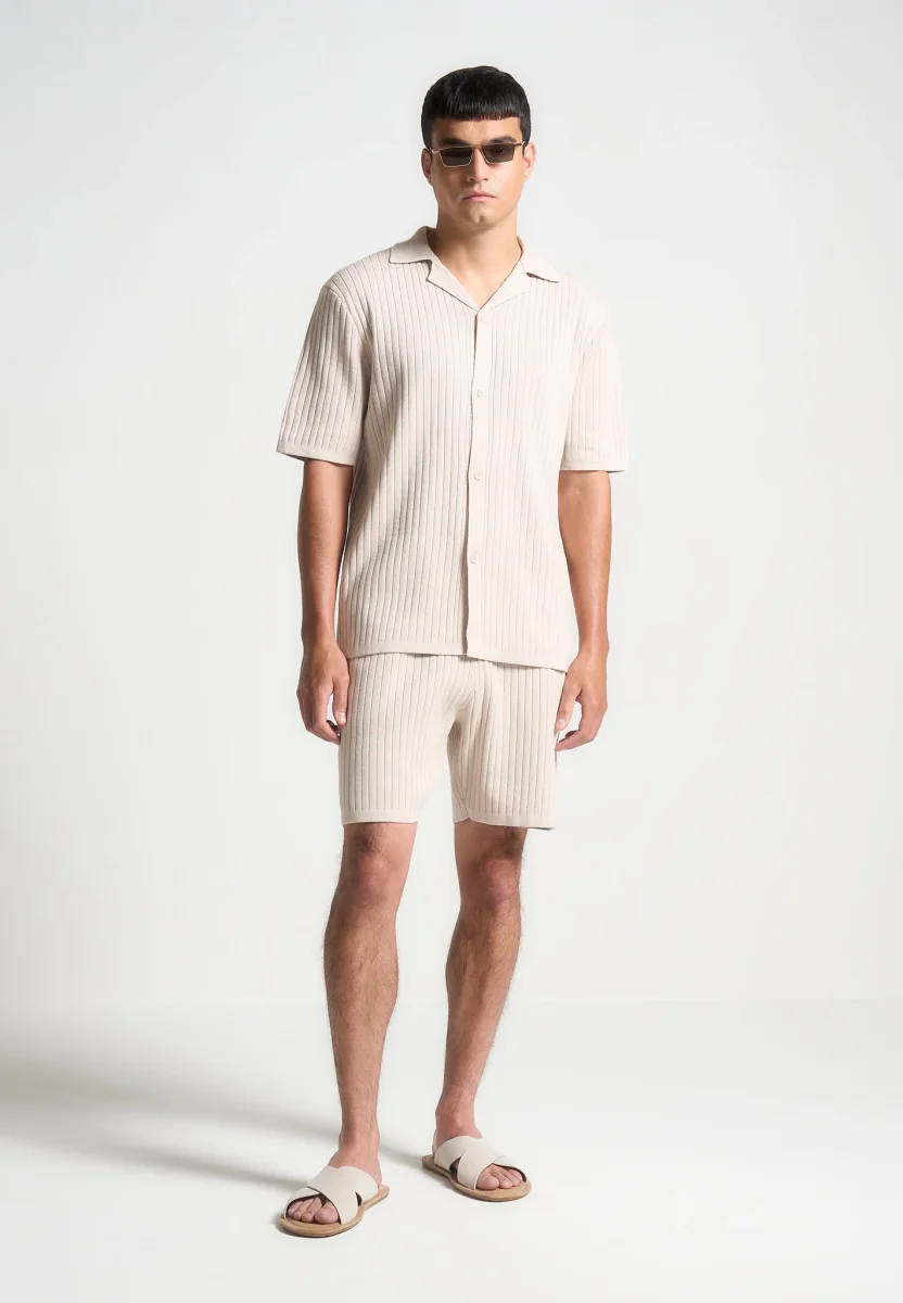 Ribbed Knit Revere Shirt - Cream - Image 2
