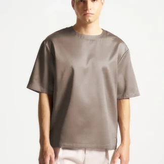 Satin Boxy Fit T-Shirt - Taupe