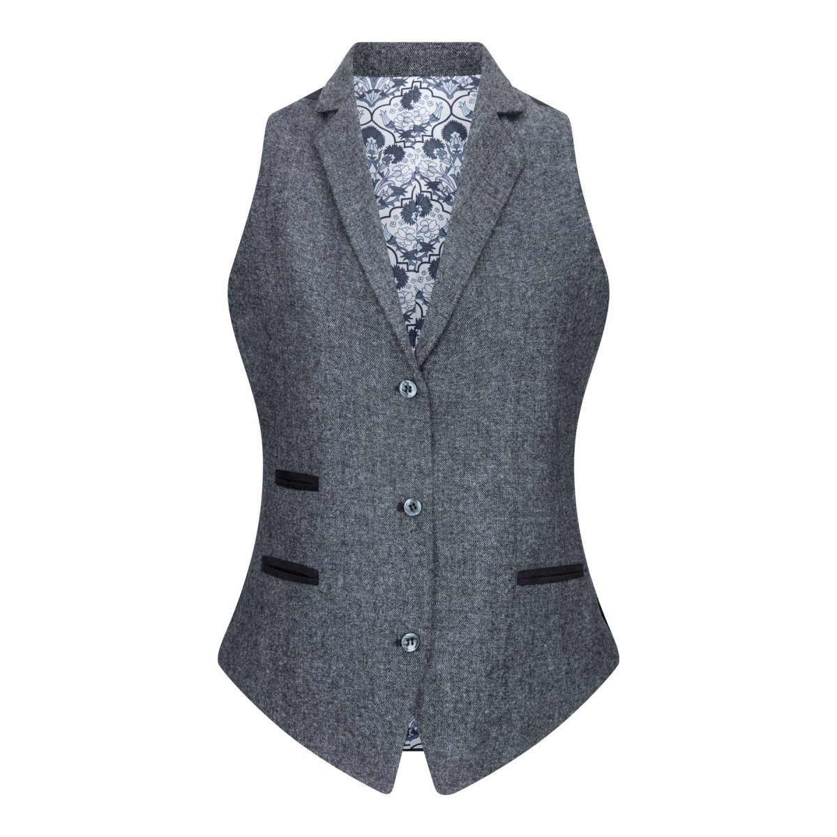 Conjunto feminino com colete em lã tweed, com cotoveleiras, estilo vintage clássico dos anos 1920, cinza. - Image 2