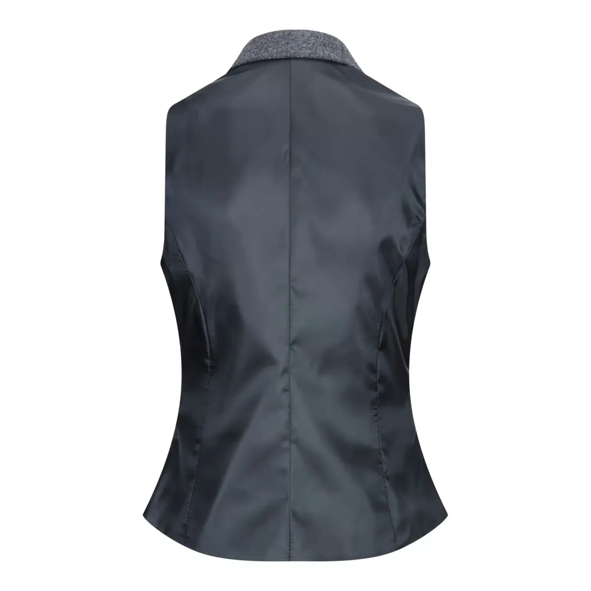 Conjunto feminino com colete em lã tweed, com cotoveleiras, estilo vintage clássico dos anos 1920, cinza. - Image 3