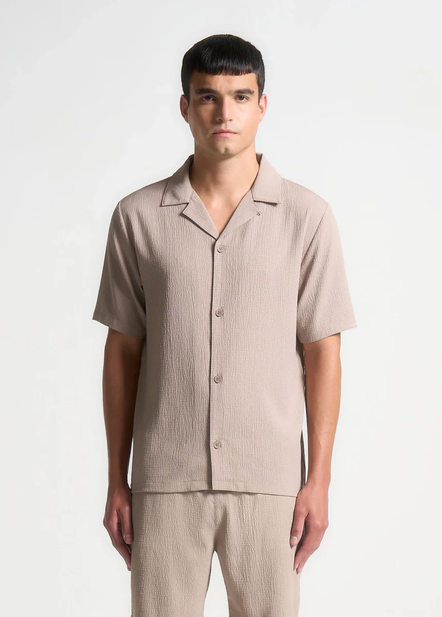 Seersucker Revere Shirt - Taupe - Image 3