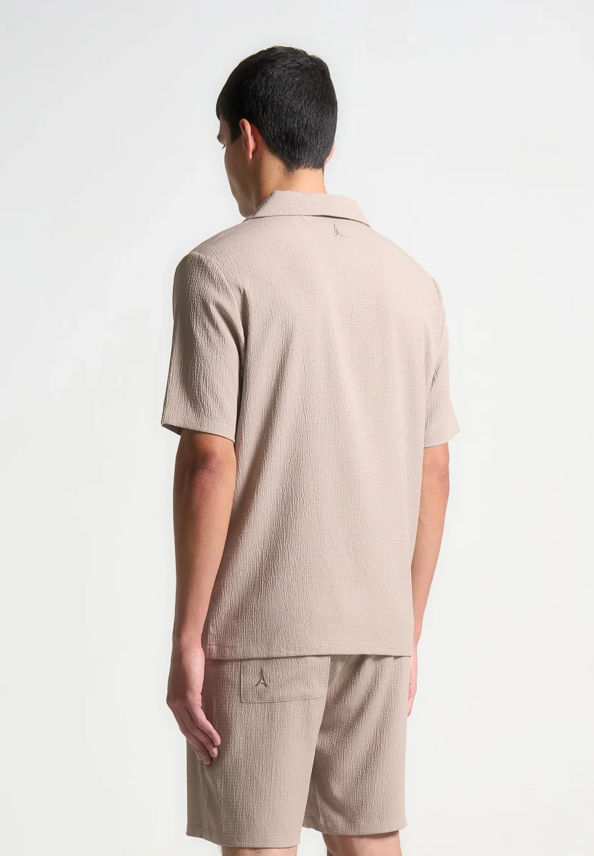 Seersucker Revere Shirt - Taupe - Image 5