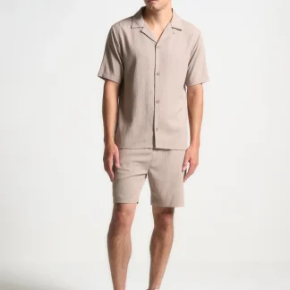 Seersucker Revere Shirt - Taupe