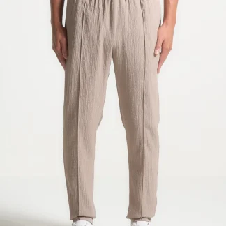 Seersucker Tapered Pants - Taupe