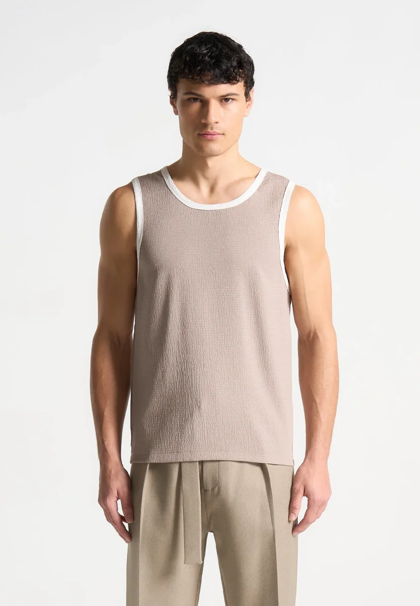 Seersucker Vest - Beige/White - Image 3