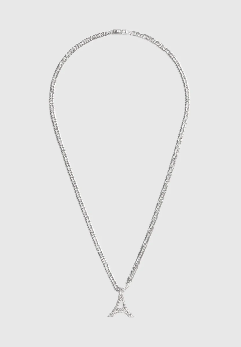 Sterling Silver Iced Eiffel Pendant Necklace - Silver - Image 2