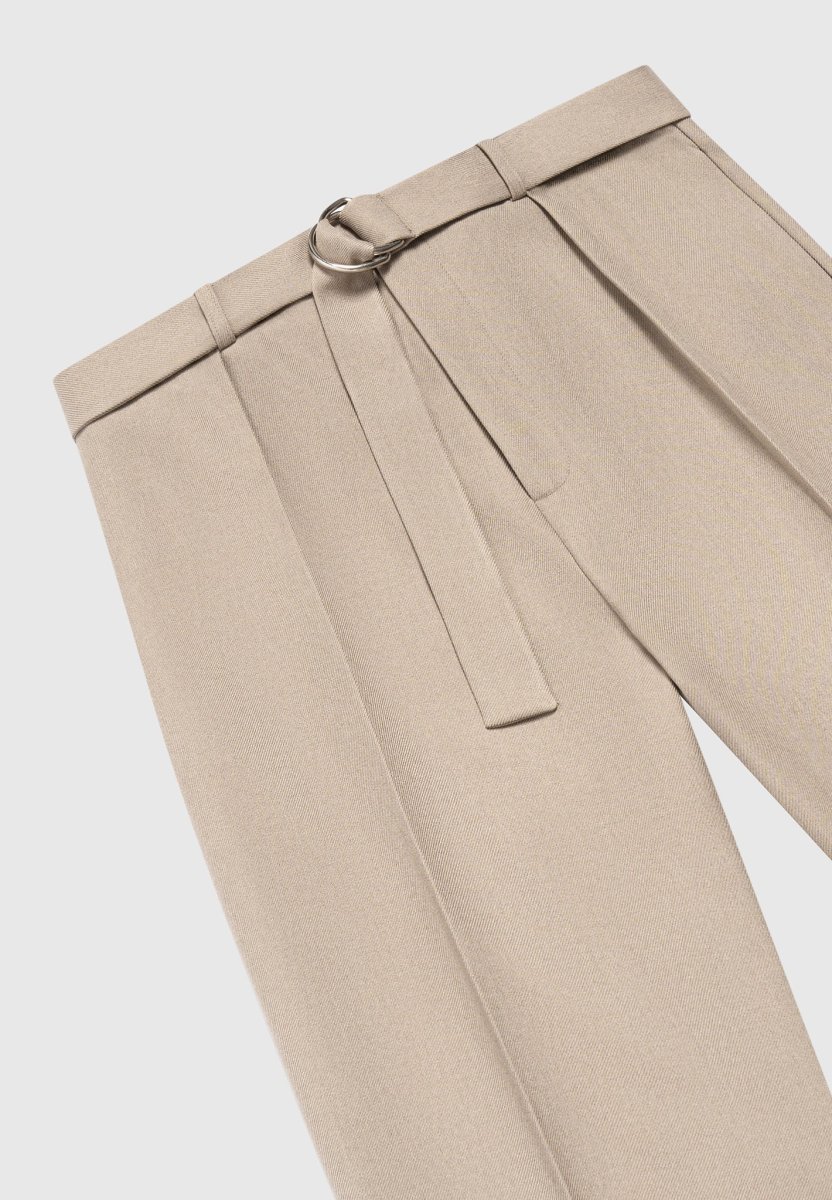 Louis - Relaxed Fit Belted Tailored Pants - Beige - Image 6
