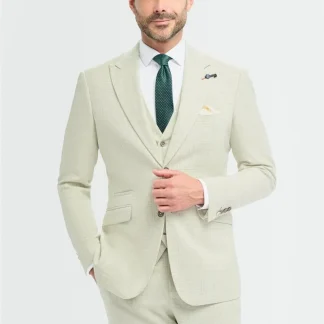 Tropez - Terno masculino de 3 peças verde sálvia com corte sob medida