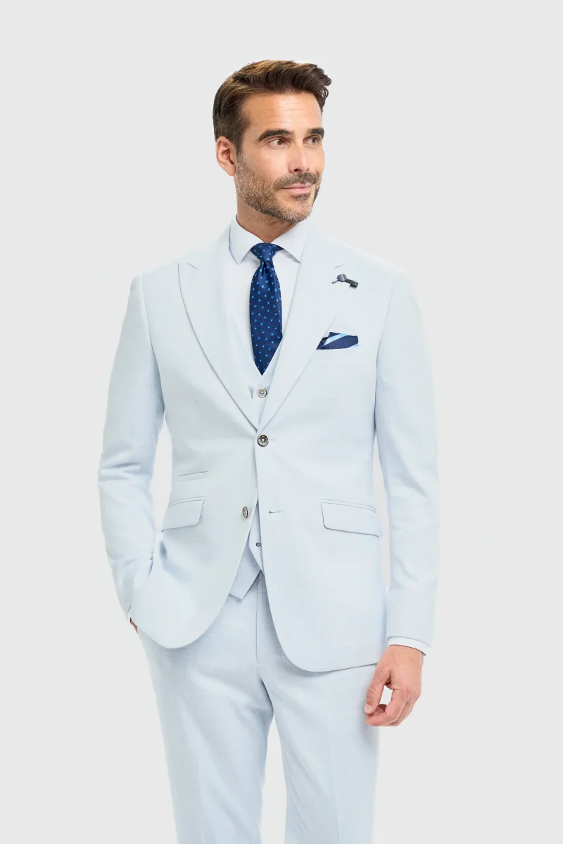 Tropez - Terno masculino de 3 peças azul celeste com corte sob medida
