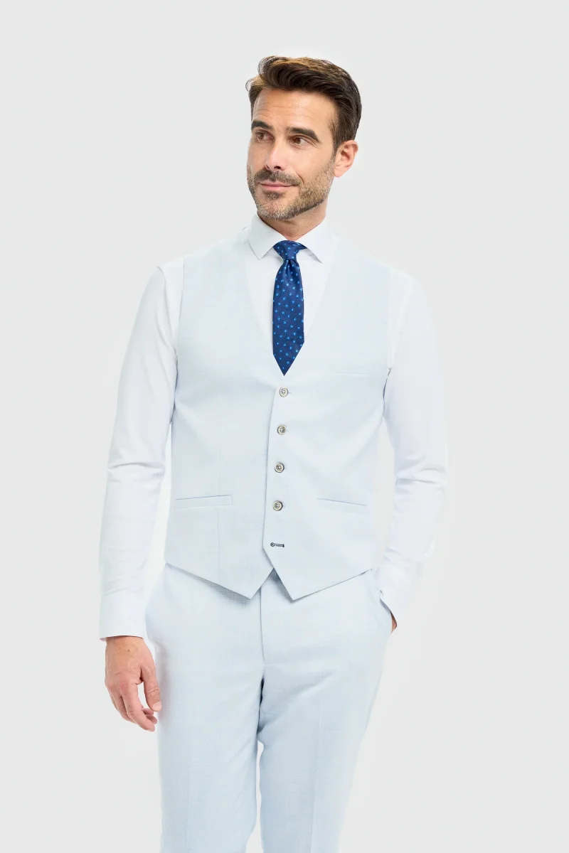 Tropez - Terno masculino de 3 peças azul celeste com corte sob medida - Image 6