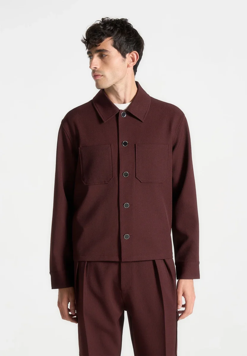 Benoit - Twill Pocket Cropped Shirt - Wine Red - Image 5