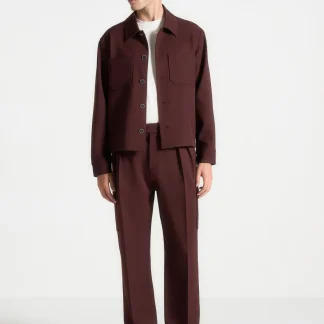Benoit - Twill Pocket Cropped Shirt - Wine Red