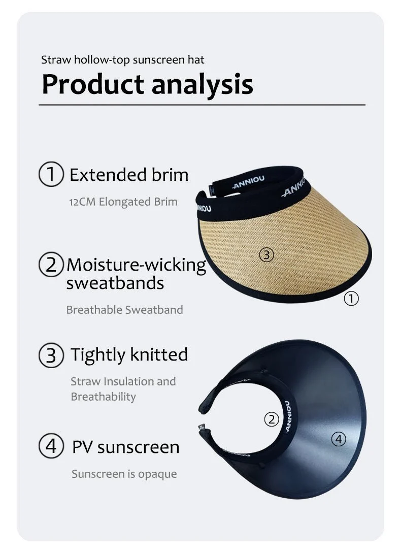 UV Protection Woven Straw Sun Visor - Image 8