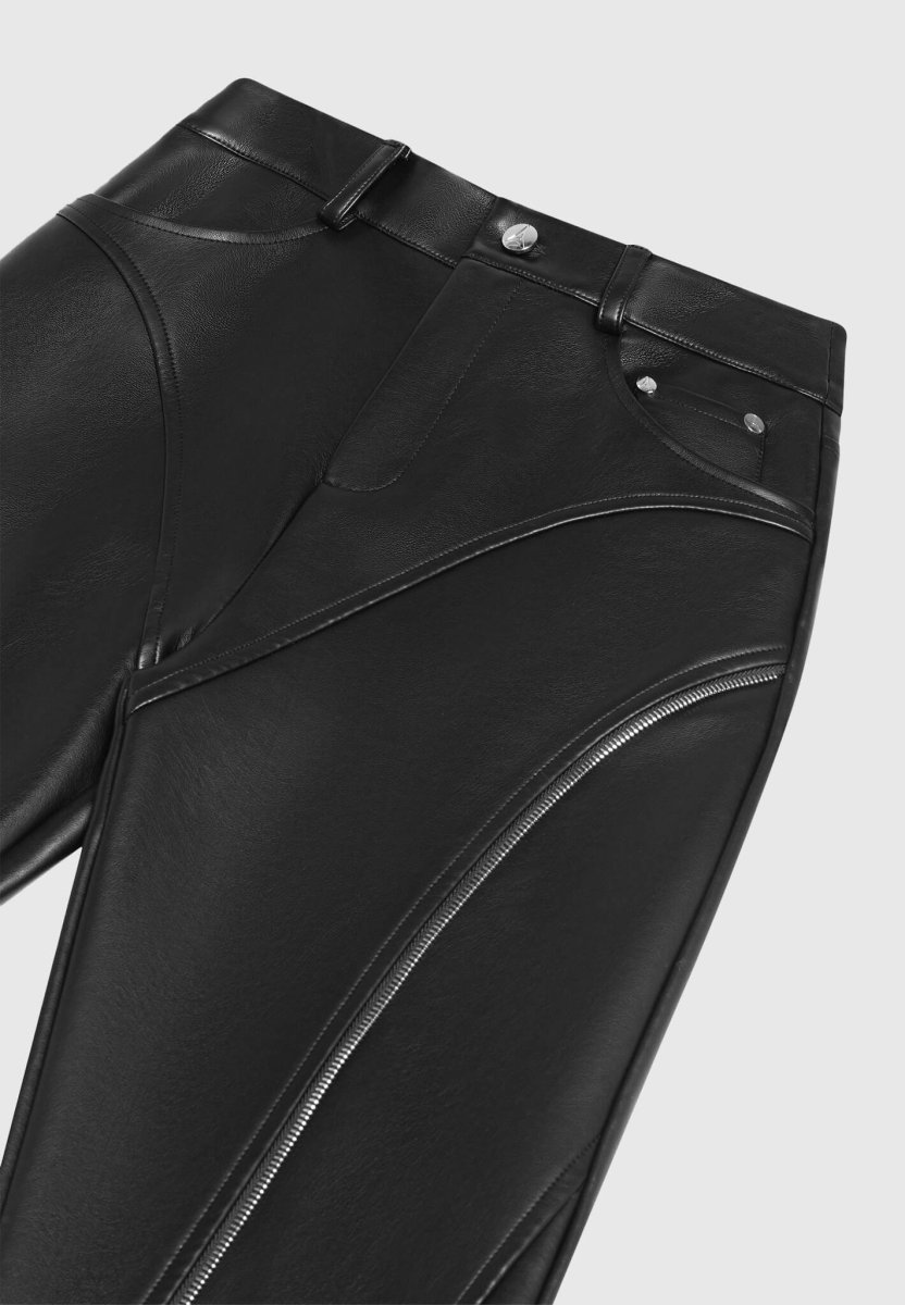 Leather Biker Pants with Zip - Black - Image 6