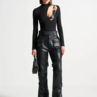 Leather Carpenter Cargo Pants - Black