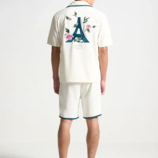 Owen - Velvet Eiffel Bowling Shirt - Cream/Blue
