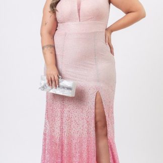 Vestido de Festa Plus Size em Crepe com brilho