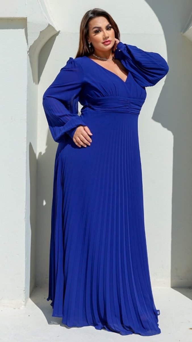 Vestido de Festa Plus Size Mangas e Saia Plissadas - Image 4