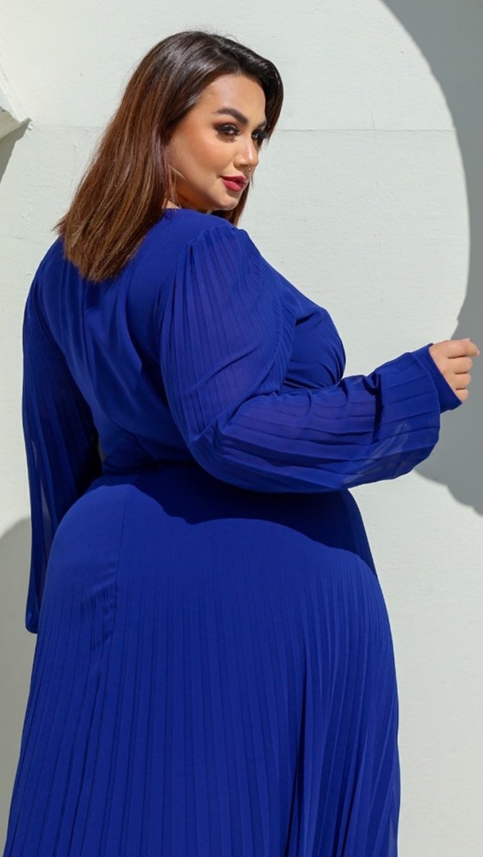 Vestido de Festa Plus Size Mangas e Saia Plissadas - Image 7
