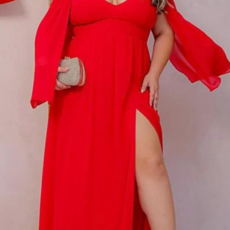 Vestido de Festa Plus Size para Madrinha com Manga Longa